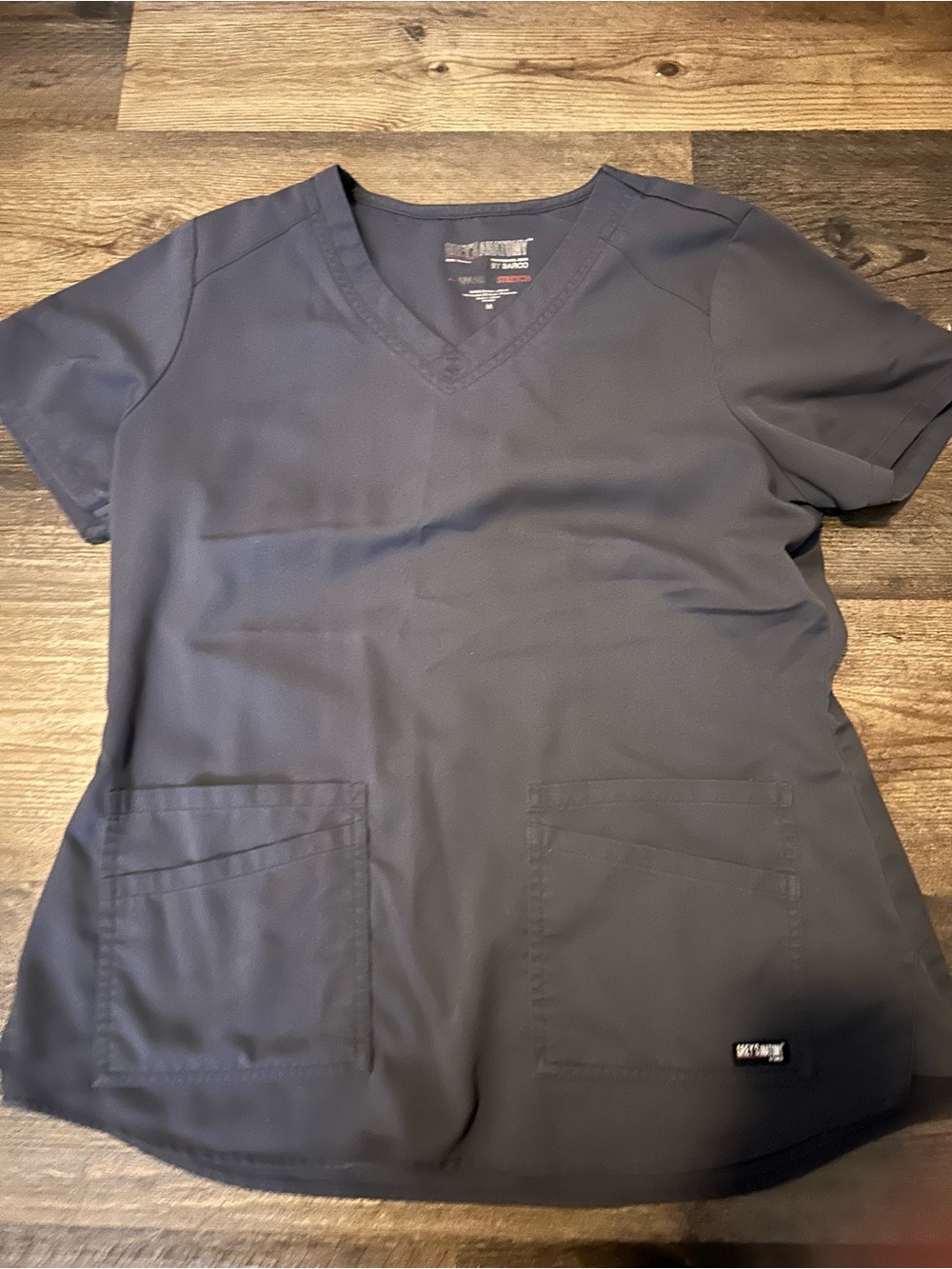 Grey's Anatomy Women's Dark Gray V-Neck Scrub Top with Dual Pockets